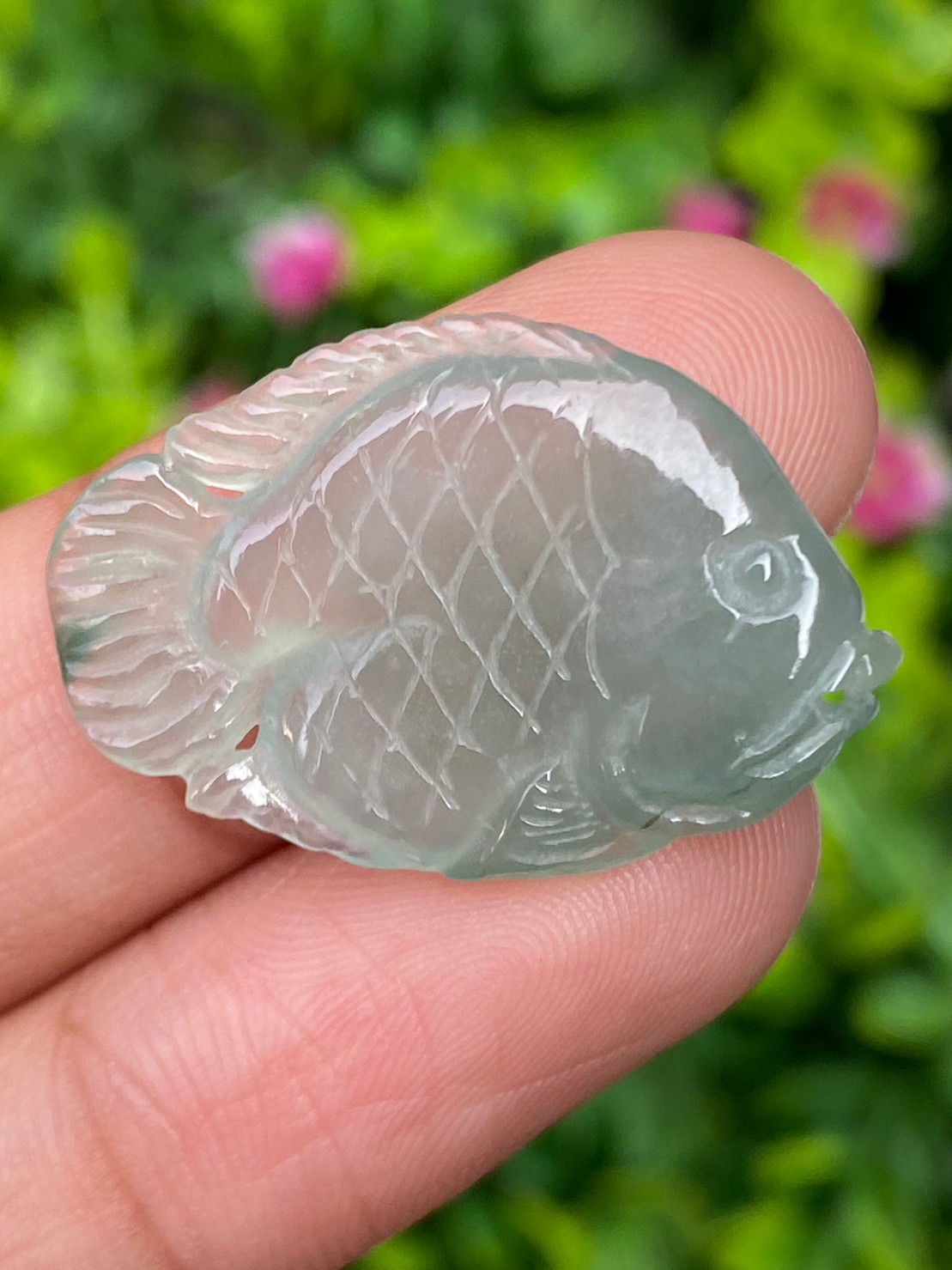 หยกแกะสลัก รูปปลา หยก พม่า แท้ (Burmese jadeite)