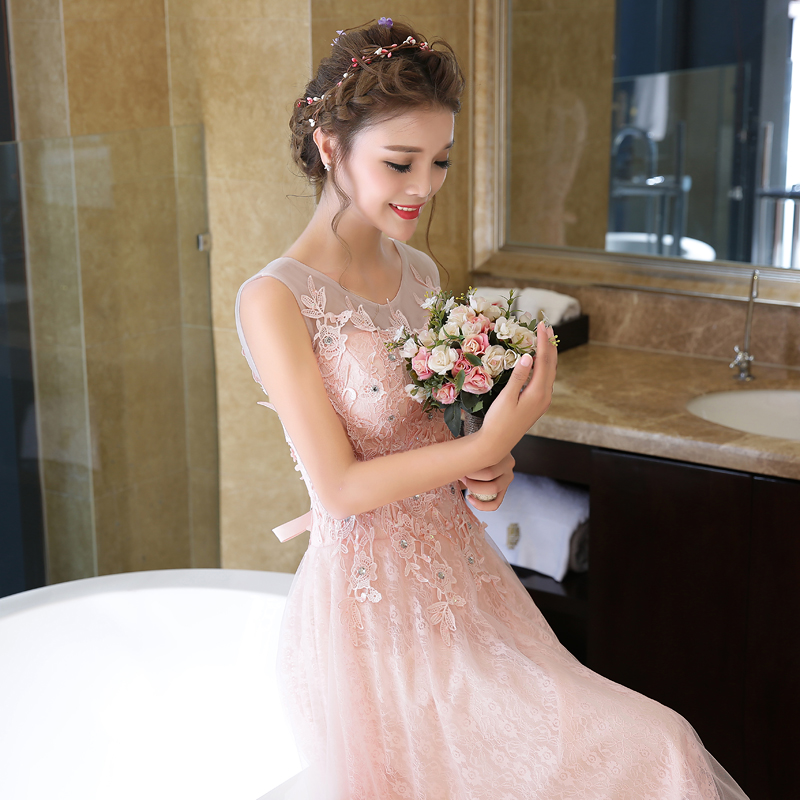 Pre-order ชุดราตรียาว แขนกุด ปักดิ้น แต่งลูกไม้ ปัดเลื่อม กระโปรงตาข่าย เชือกผูกหลัง