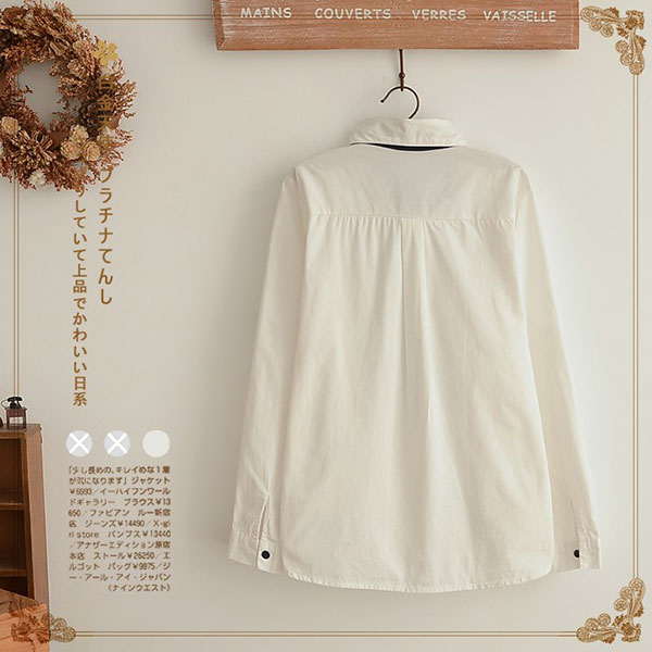 เสื้อเชิ้ตแฟชั่นญี่ปุ่น แขนยาว แต่งเนคไทปักลายแมว (12091LM)