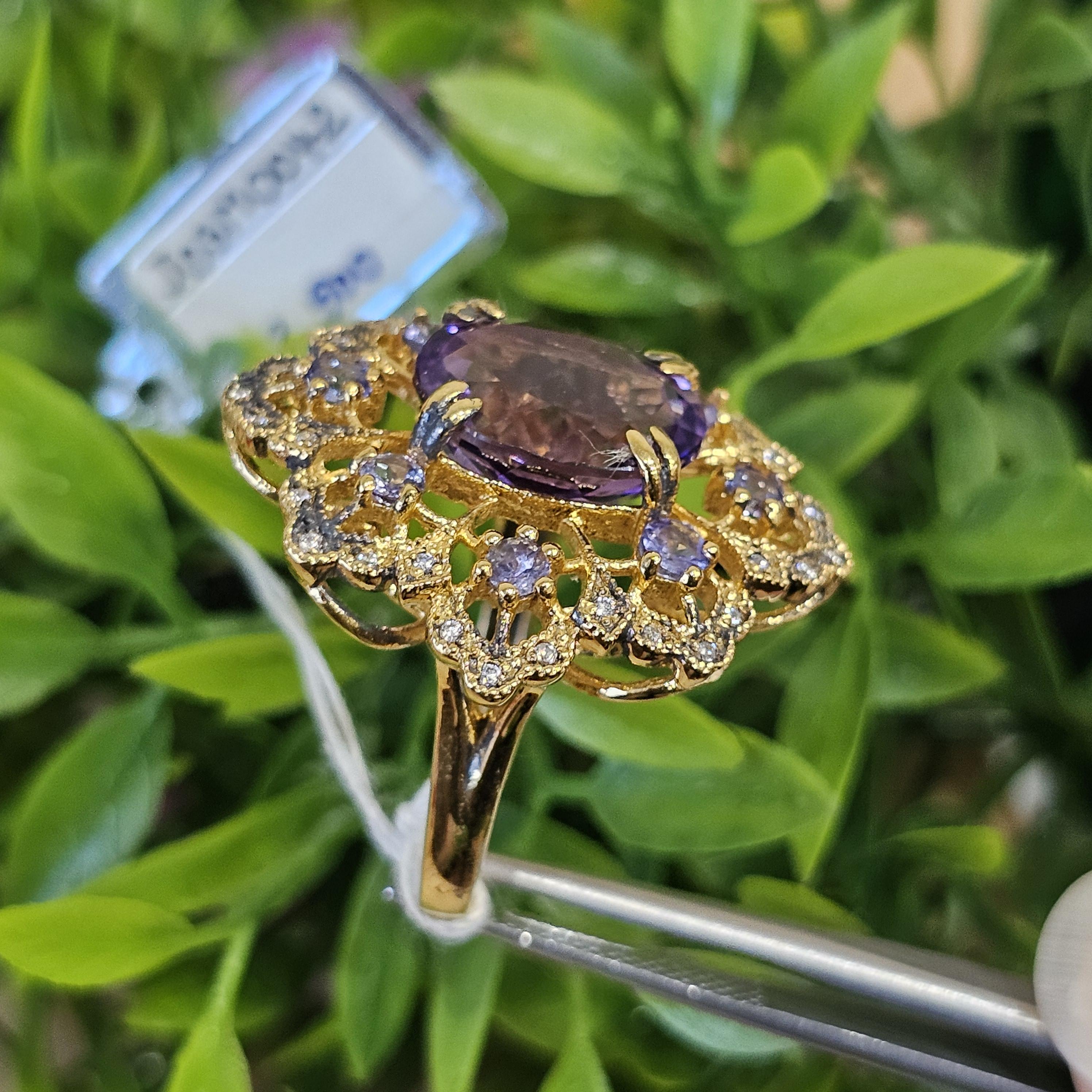 แหวนอเมทิส ตัวเรือนเงิน 57 ตัวเรือนเงินชุบทอง