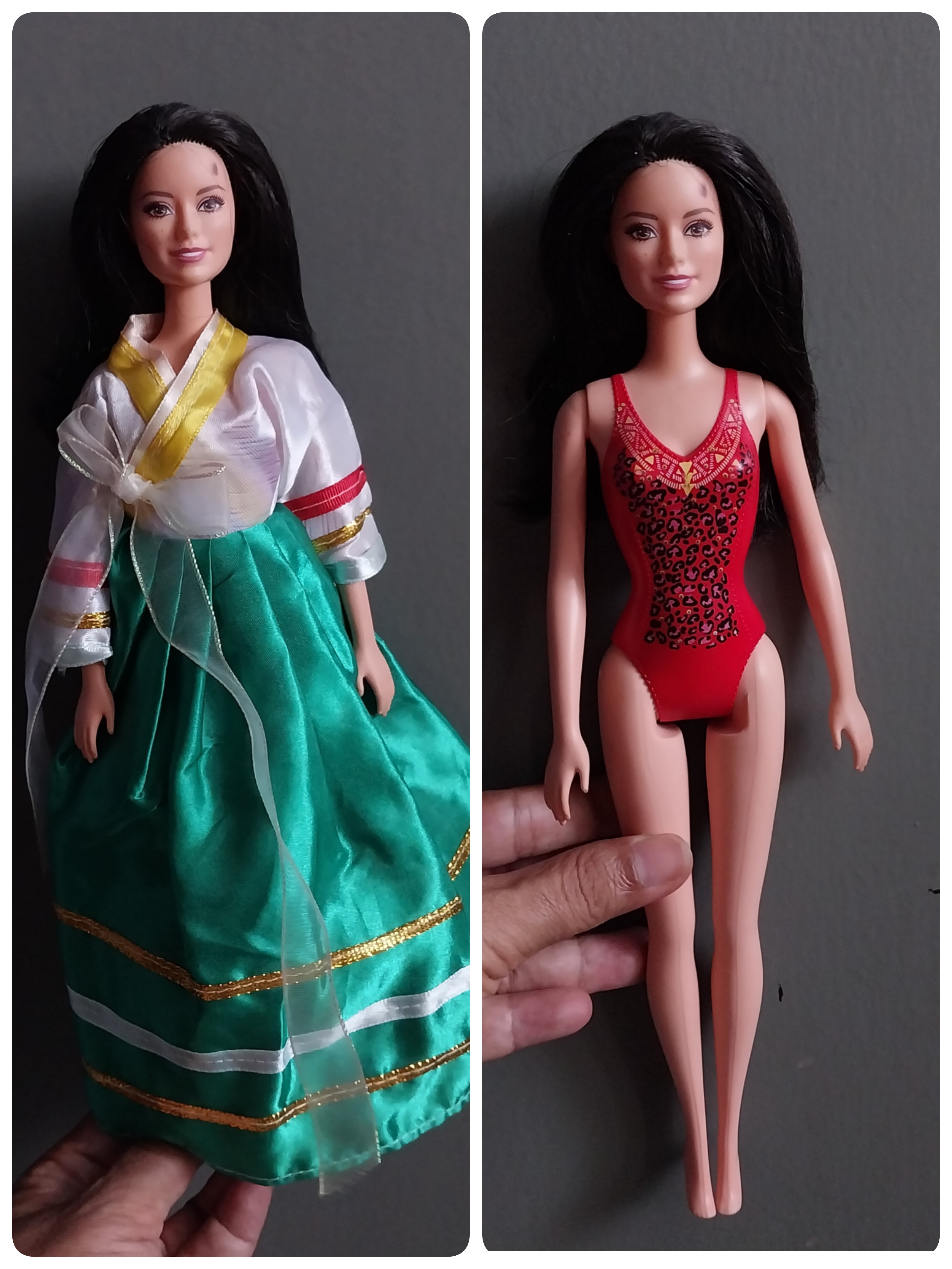 มีหลายภาพ หน้าผากมีรอยสีเปื้อน Barbie Beach Raquelle Doll จาก Mattel 2014 ตุ๊กตาบาร์บี้ แถมชุดเกาหลี