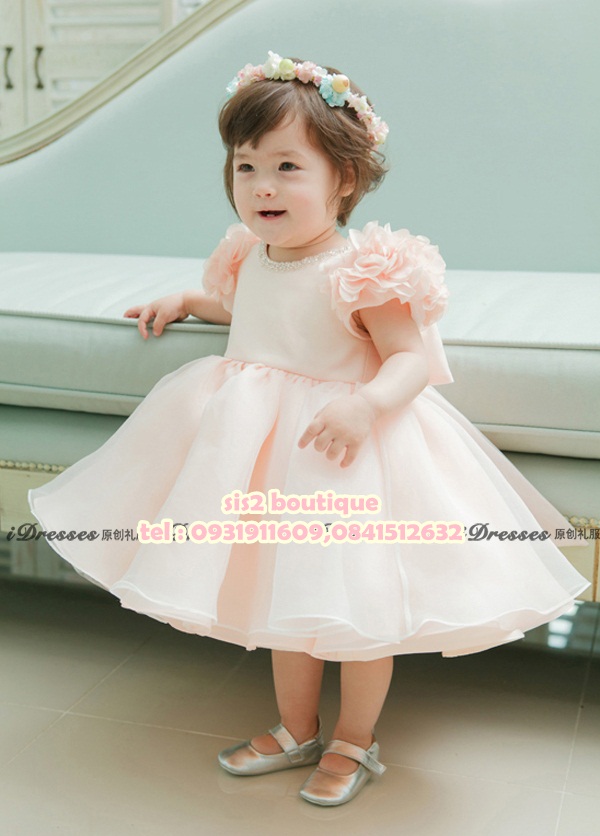 Pre-order ชุดราตรีเด็ก ชุดออกงาน สไตล์เจ้าหญิง สีชมพูโอรส ปักเลื่อมที่คอ คาดเอวด้วยโบว์