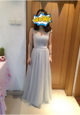 Pre-order ชุดราตรียาว ไหล่ปาด คาดผ้าที่เอว อัดพลีท ผ้าตาข่าย เชือกผูกหลัง