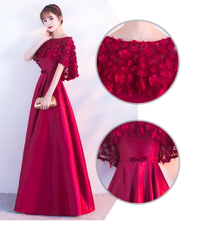 ชุดราตรียาวสายเดี่ยวพร้อมเสื้อคลุมดอกไม้สวยหรู (เชือกผูกหลัง)