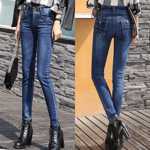 กางเกงยีนส์กันหนาวเอวปกติ ทรงสลิม ซับกำมะหยี่ใส่ติดลบได้ (11716X)