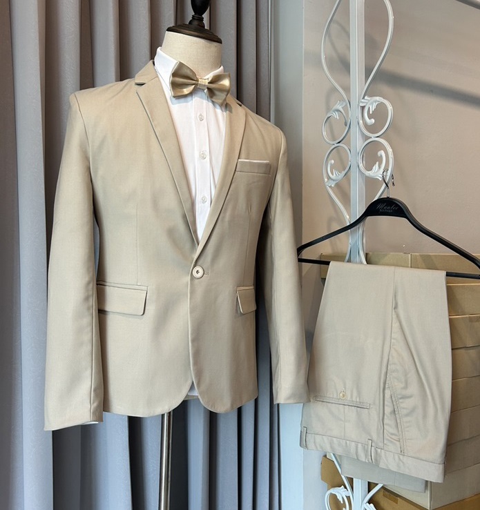 เช่า ชุดสูทชาย สูทเพื่อนเจ้าบ่าว สีครีม เบจ Beige Brown (ไม่มีกั๊ก)