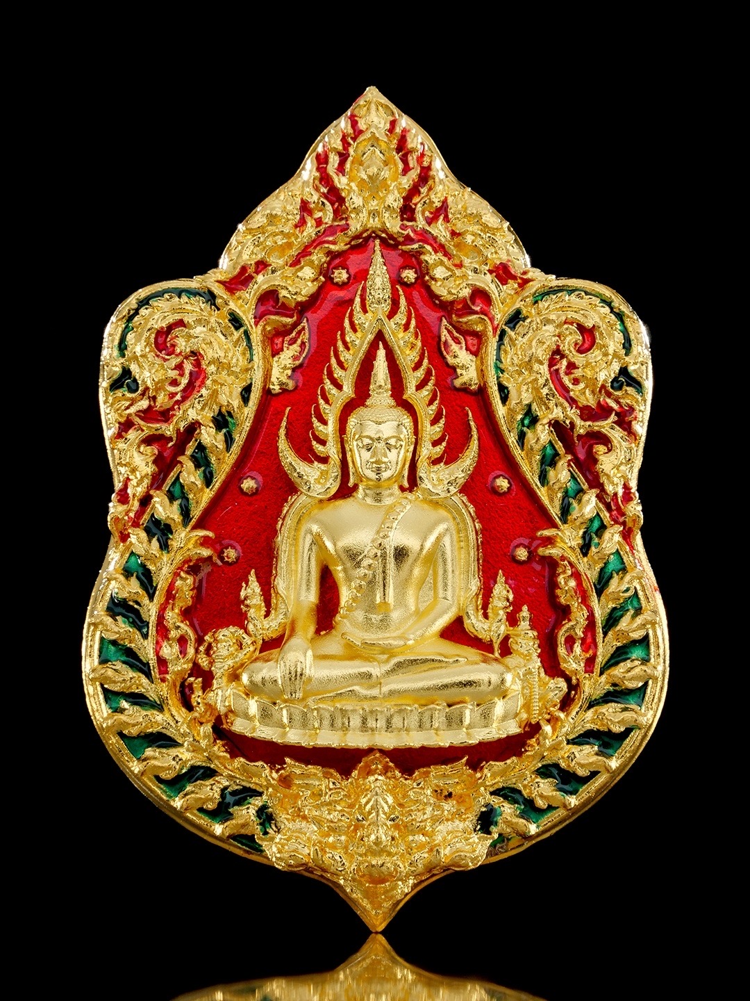 เหรียญเสมาพระพุทธชินราช รุ่น จตุมหามงคล666ปี รายการพิเศษศูนย์จอง เนื้อบรอนซ์ชุบทองลงยา (ด้านหน้า/พระพุทธชินราช ด้านหลัง/พญาครุฑ)
