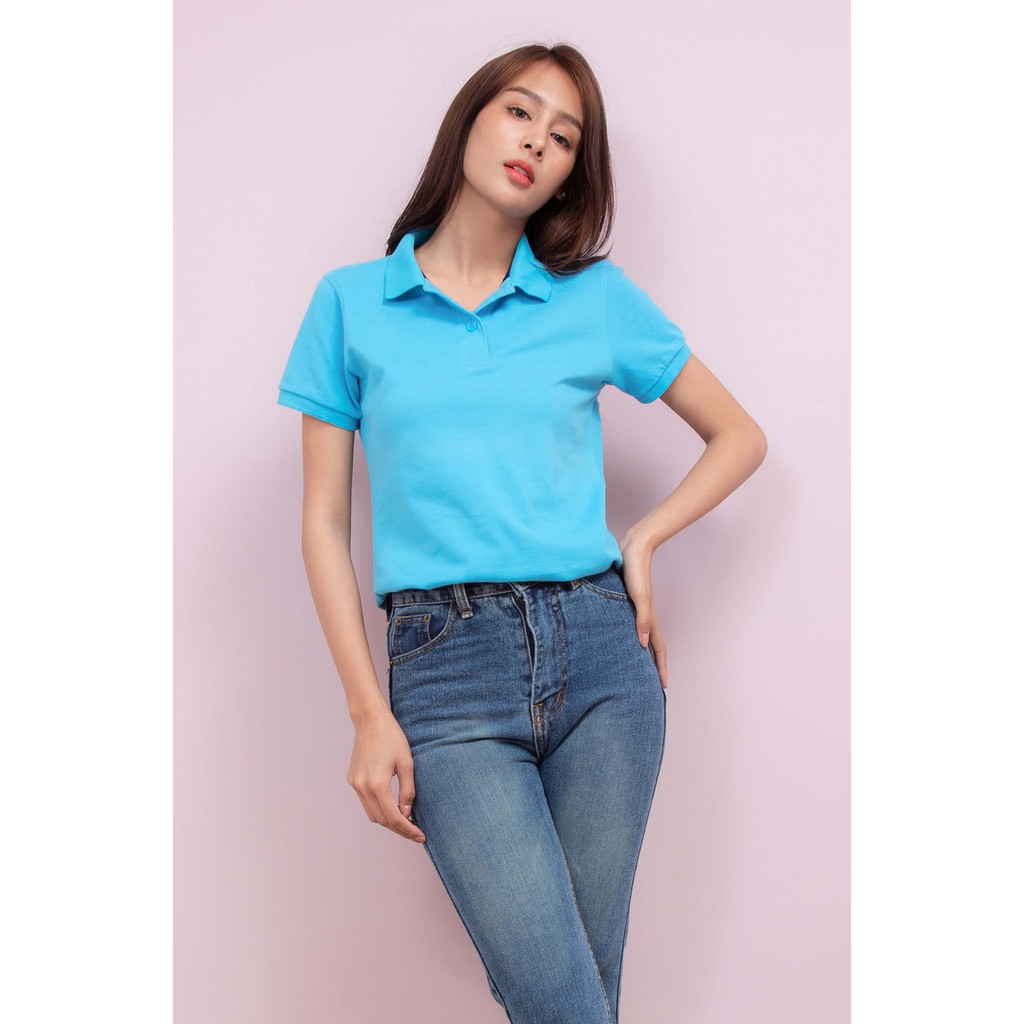 No Problem Noproblem ยอดขาย No.1 รับประกัน ไม่ย้วย ไม่ยืด ผ้านุ่ม เสื้อโปโล หญิง สีฟ้าโทปาส