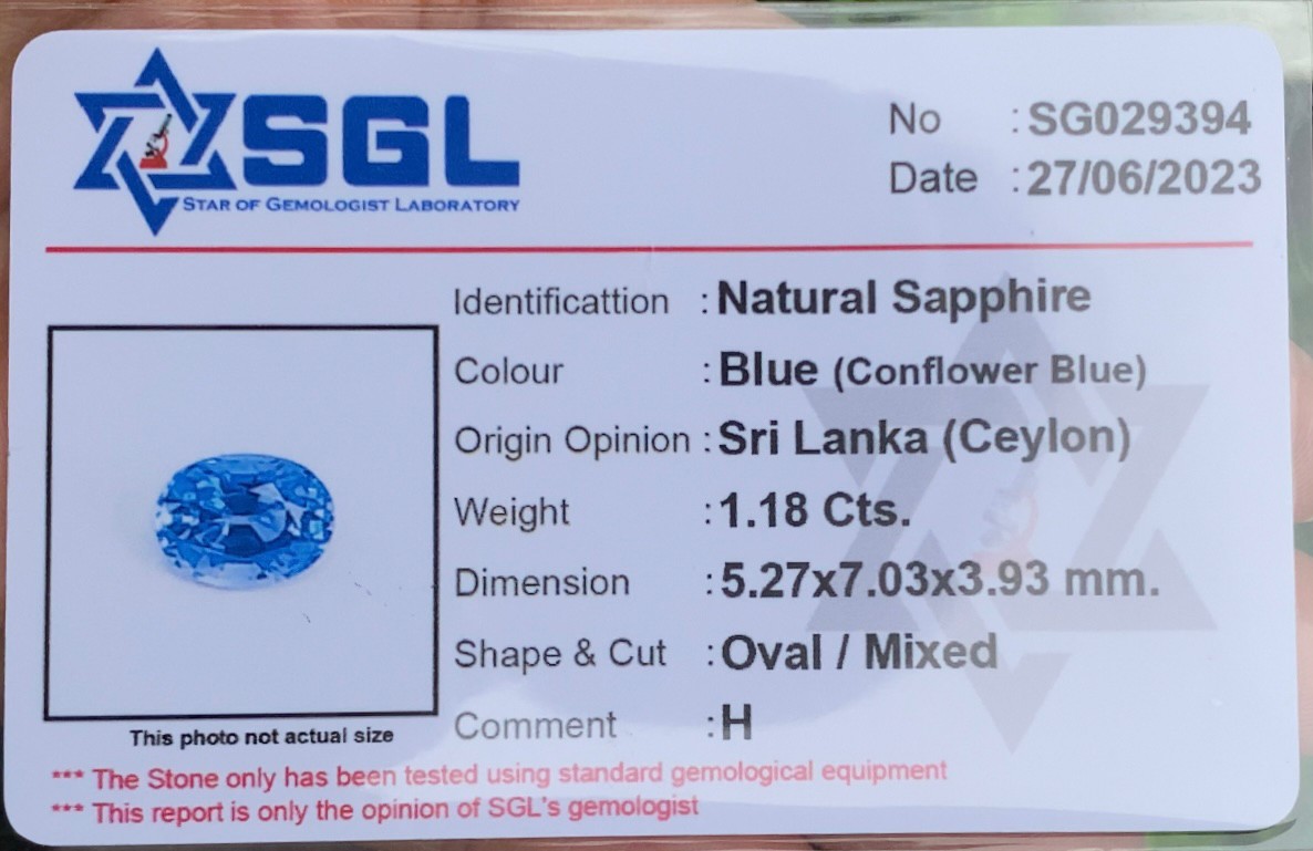 พลอย ไพลิน Blue Sapphire *สีพิเศษ คอร์นฟลาวเวอร์ บลู Cornflower* 1.18 กะรัต (Cts.) พร้อมใบเซอร์ พลอยแท้ อัญมณีมงคลประจําวันเกิด เครื่องประดับพลอย