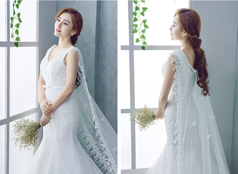 ชุดแต่งงาน แขนกุด ทรงหางปลา เชือกผูกหลัง