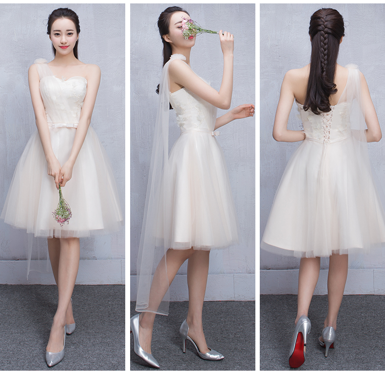 Pre-order ชุดเพื่อนเจ้าสาว สีครีม กระโปรงตาข่าย เชือกผูกหลัง