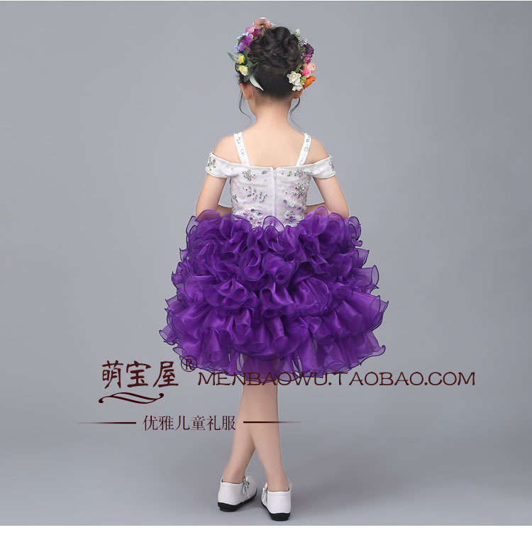 Pre-order ชุดแฟนซี ชุดแสดง ชุดกระโปรง แบบไหล่ปาด แต่งเพชร กระโปรงผ้าแก้วเป็นชั้นๆ