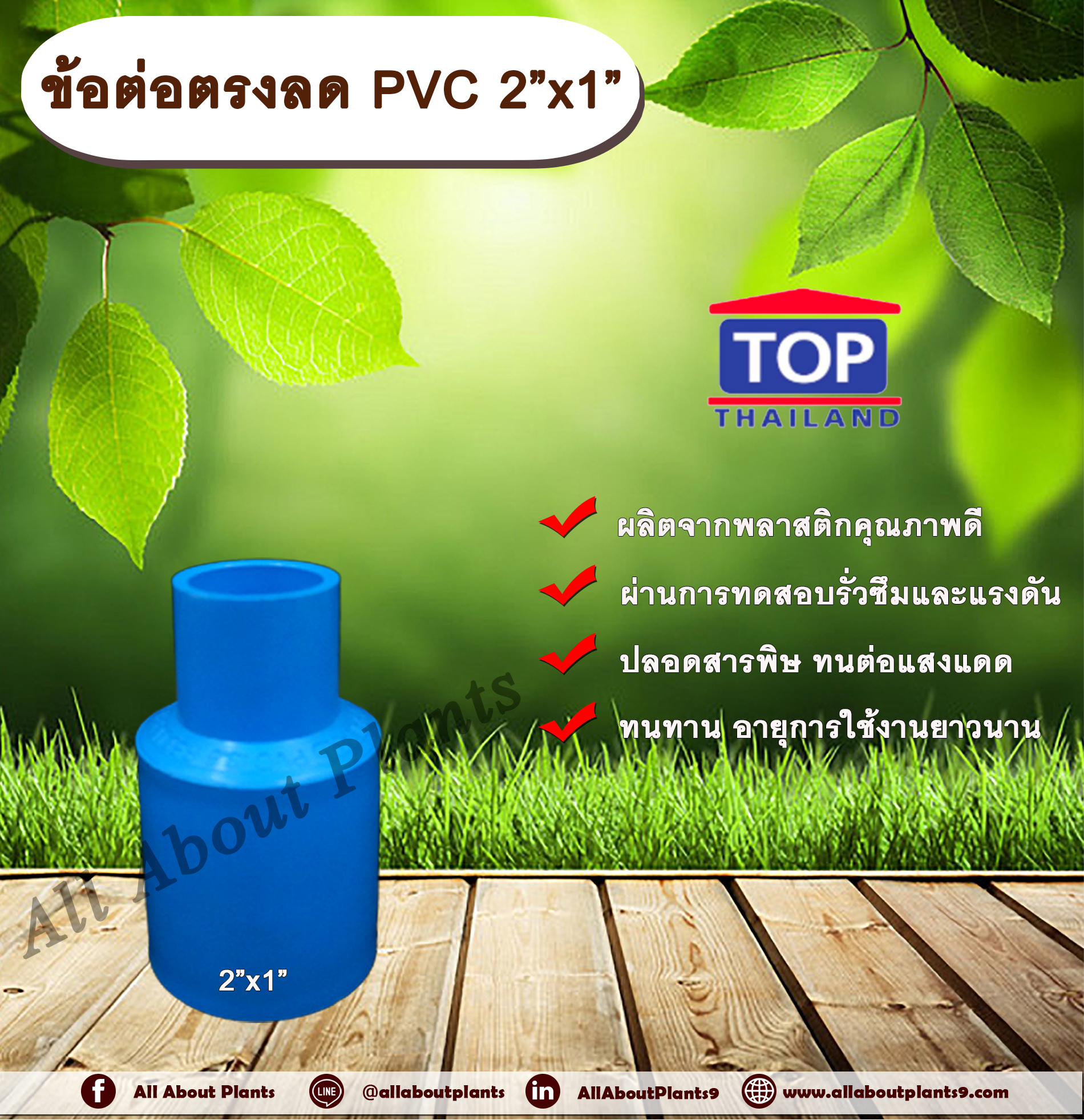 ข้อต่อตรงลด PVC 2”x1” ข้อต่อพีวีซี 2 นิ้ว ลด 1 นิ้ว ชิ้น