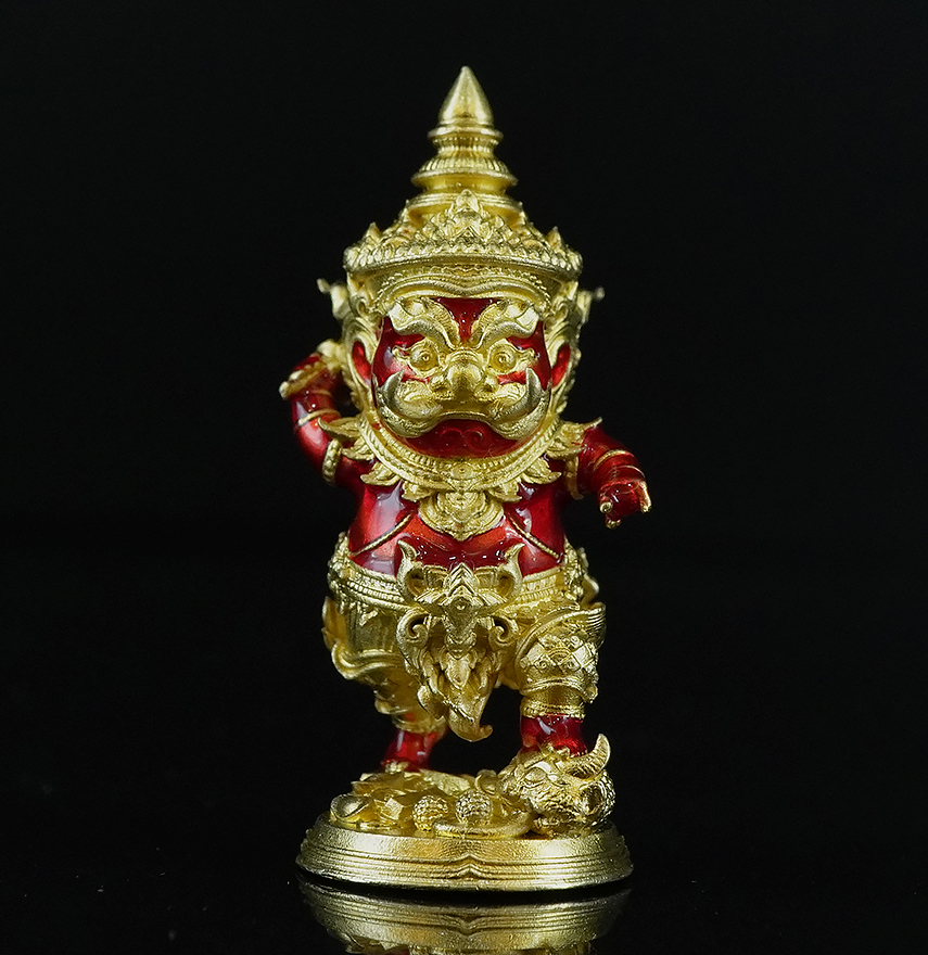 กุเวรน้อย รุ่นชนะมารบันดาลทรัพย์ เนื้อบรอนซ์ชุบทองลงยาแดง