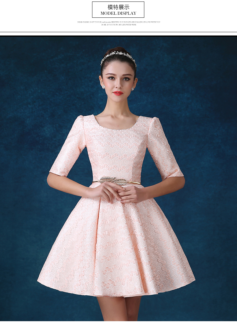 Pre-order ชุดราตรีสั้น ชุดเพื่อนเจ้าสาว สีชมพู สีแดง แขนกุด แต่งตัวชุดด้วยลูกไม้ ปักเลื่อม สวยหวาน เชือกผูกหลัง