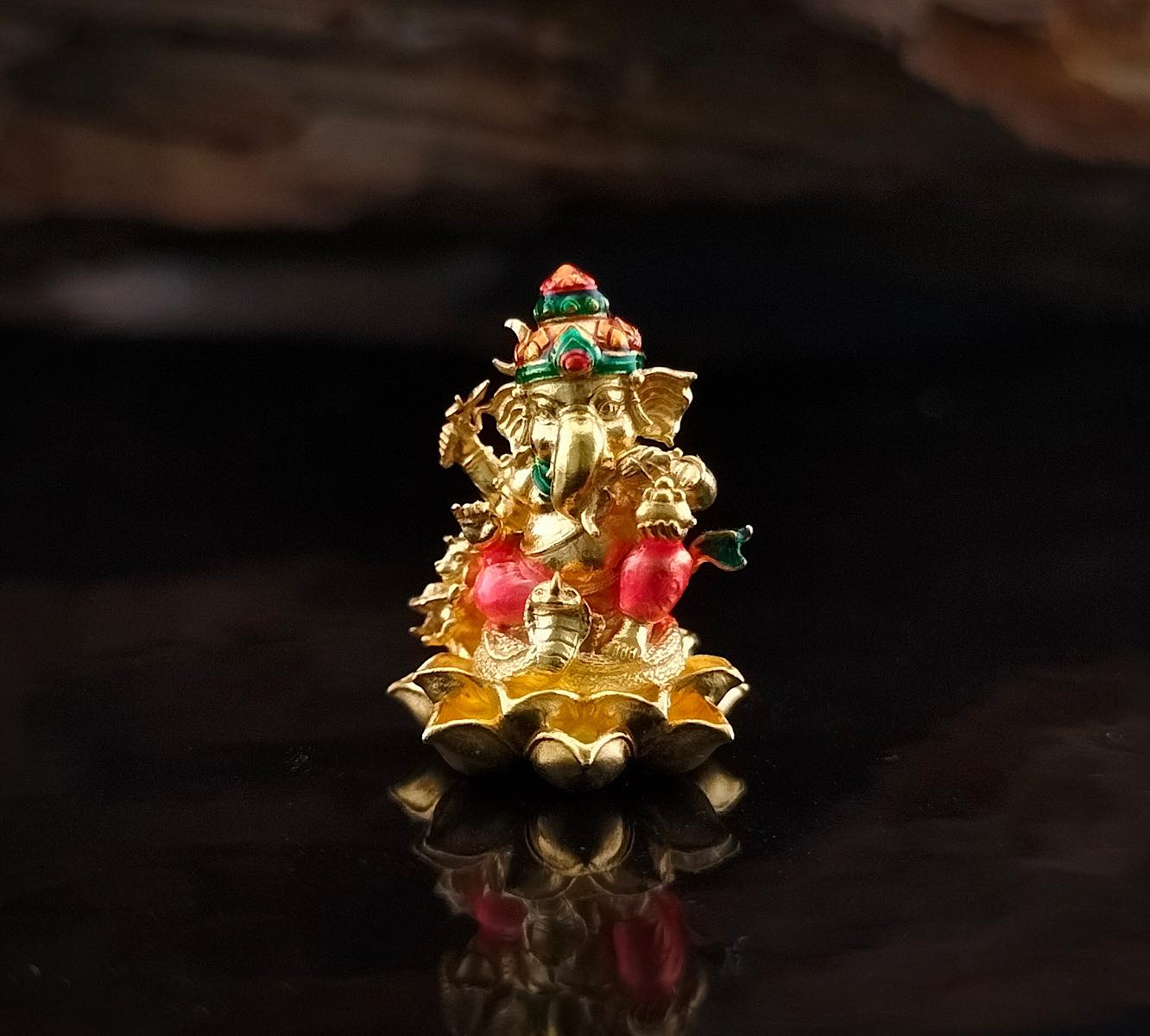 พระพิฆเนศ รุ่น อนันตสุข รหัส1 เนื้อบรอนซ์ชุบทองลงยา