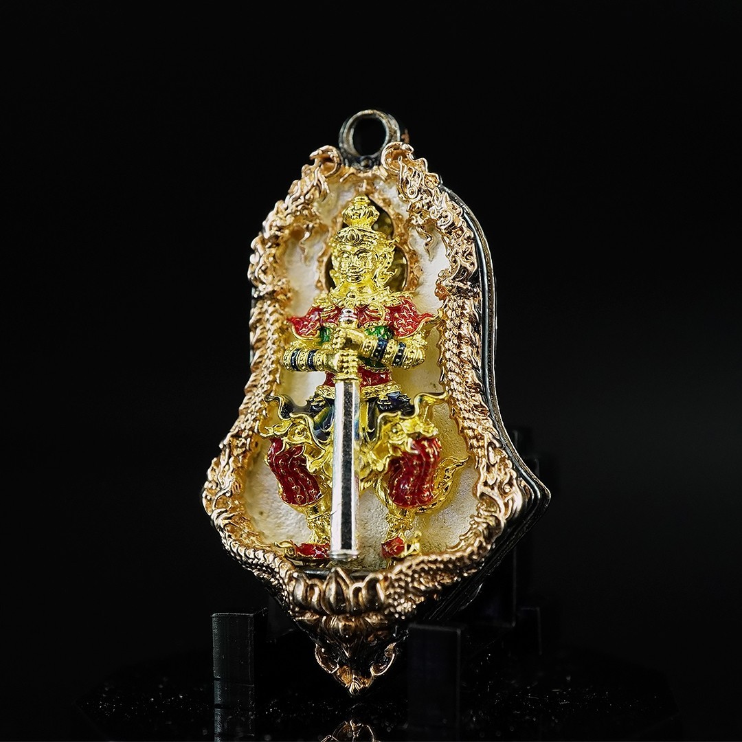 เหรียญจำปีพุทธศิลป์ท้าวเวสสุวรรณโณ รุ่นทวิเทวา รายการที่4 เนื้อบรอนซ์ ชุบ4K ลงยาสี