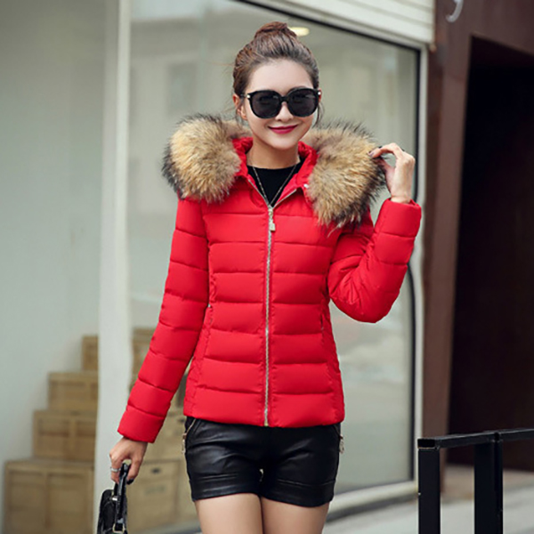 เสื้อโค้ทกันหนาวติดลบลุยหิมะ ทรงสลิม มีฮู้ดเฟอร์ใหญ่ถอดได้ (12262X)