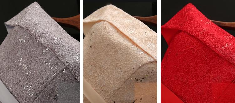 Pre-order ชุดราตรีสั้น แบบไหล่ปาด ผ้าลูกไม้ ปัดเลื่อม กระโปรงสั้น พร้อมโบว์ เชือกผูกหลัง