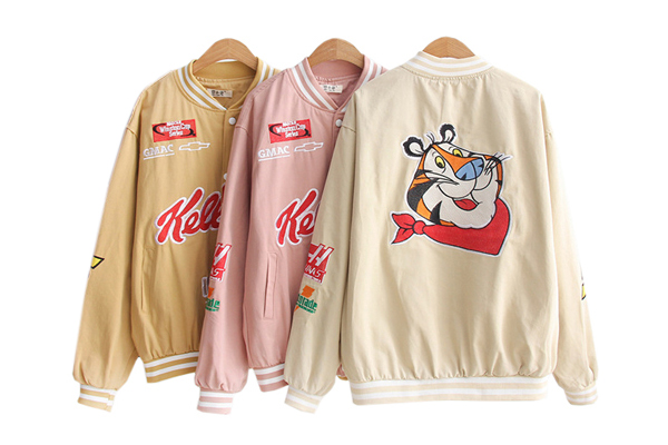 Bomber Jacket เสื้อแจ็คเก็ตกันลมกันหนาว แต่งปักลายการ์ตูนน่ารัก (12350LM)