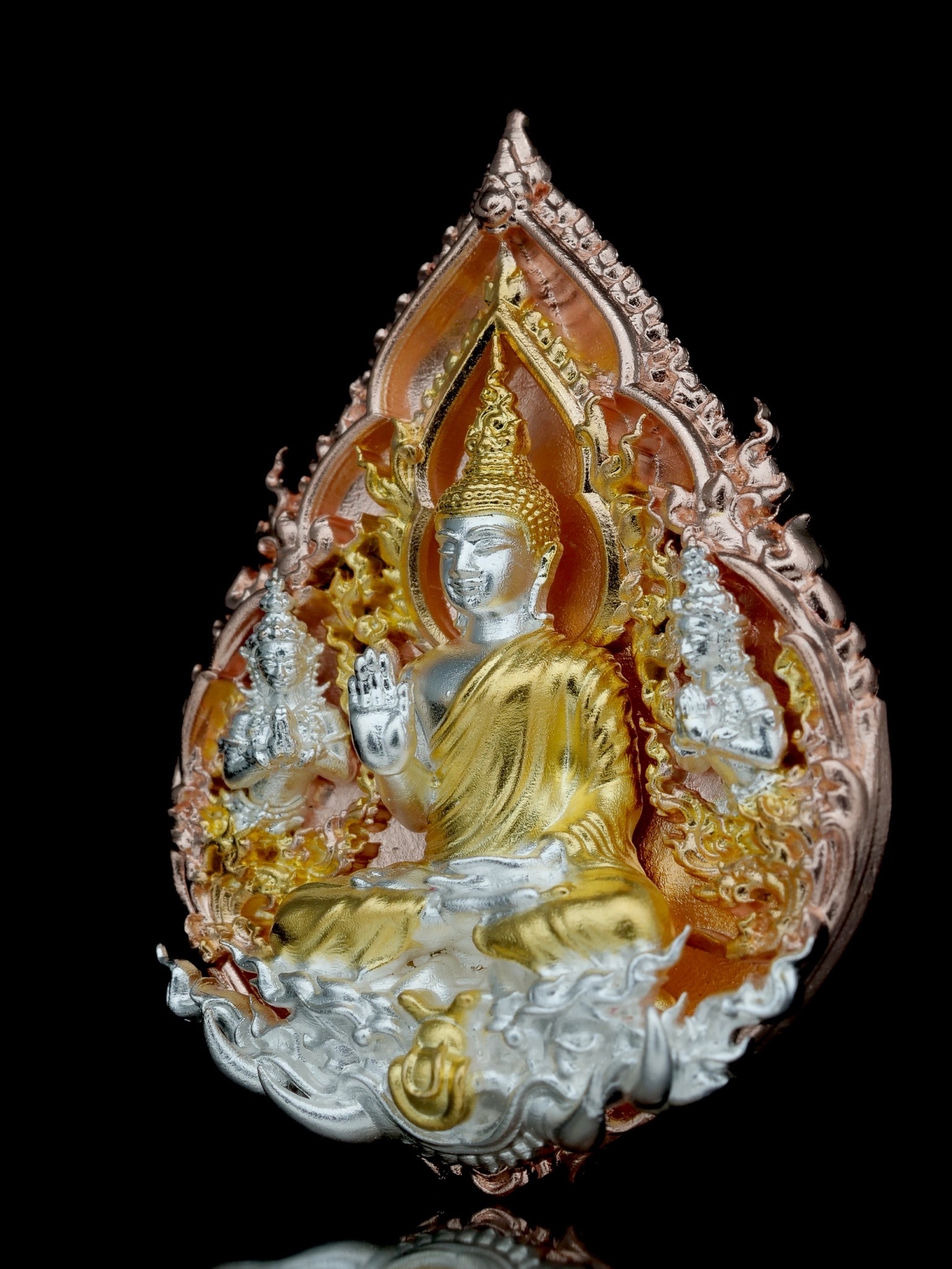 พระพุทธประทานพร รุ่น พุทธบารมี รหัส7 เนื้อบรอนซ์ชุบ3K