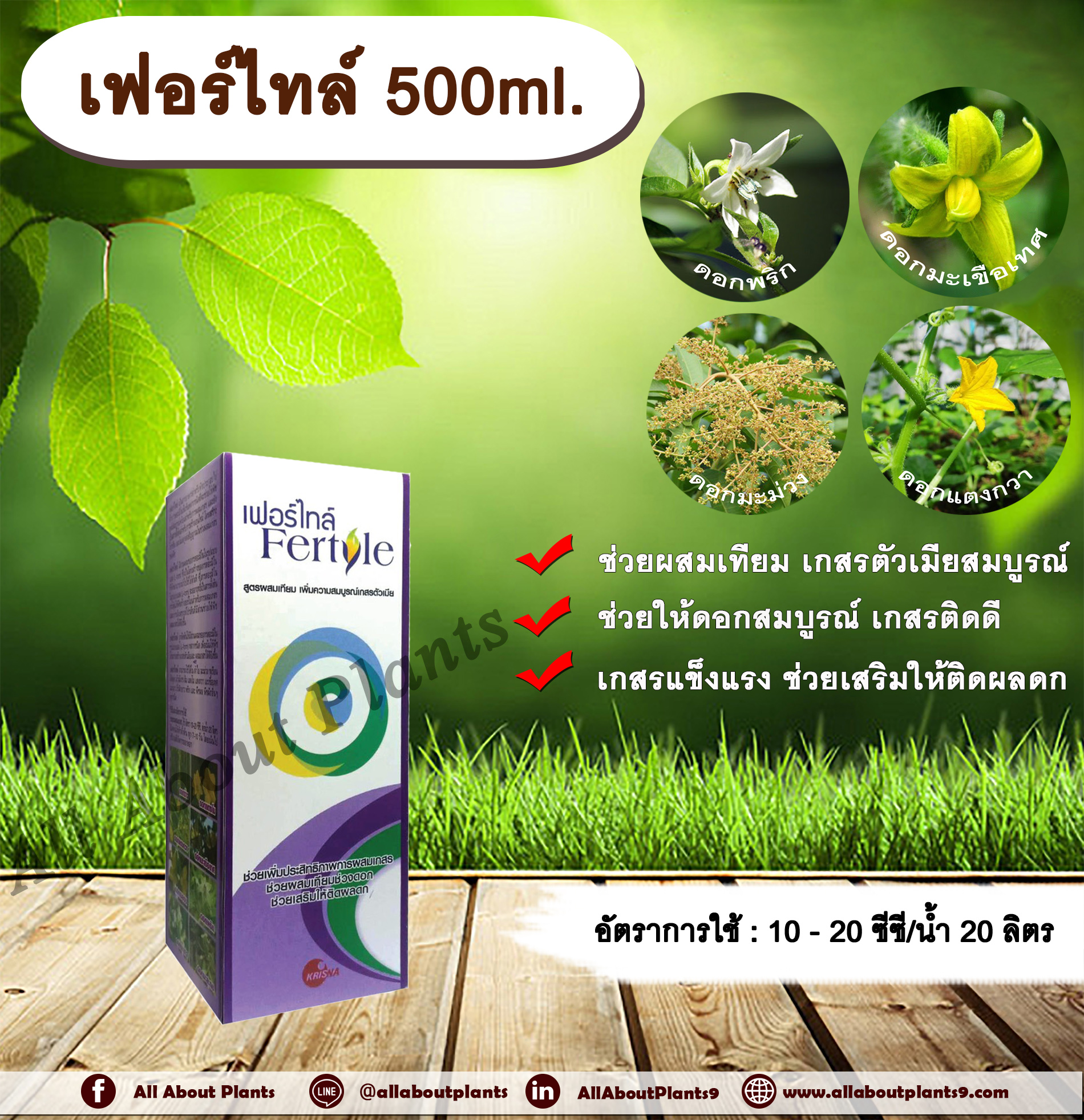 เฟอร์ไทล์ 500ml. ผสมเทียม เกสรตัวเมียสมบูรณ์ ดอกสมบูรณ์ เกสรแข็งแรง เกสรติดดี ติดผลดก สารอาหารสำหรับพืช allaboutplants ชิ้น