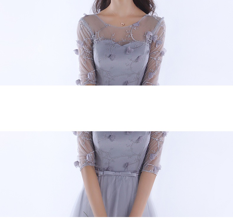 Pre-order ชุดเพื่อนเจ้าสาว สีเทา กระโปรงตาข่าย เชือกผูกหลัง