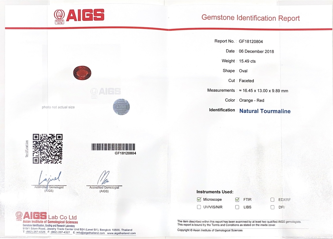 พลอย ทัวร์มาลีน Tourmaline 15.49 กะรัต (Cts.) พร้อมใบเซอร์ พลอยแท้ อัญมณีมงคลประจําวันเกิด เครื่องประดับพลอย