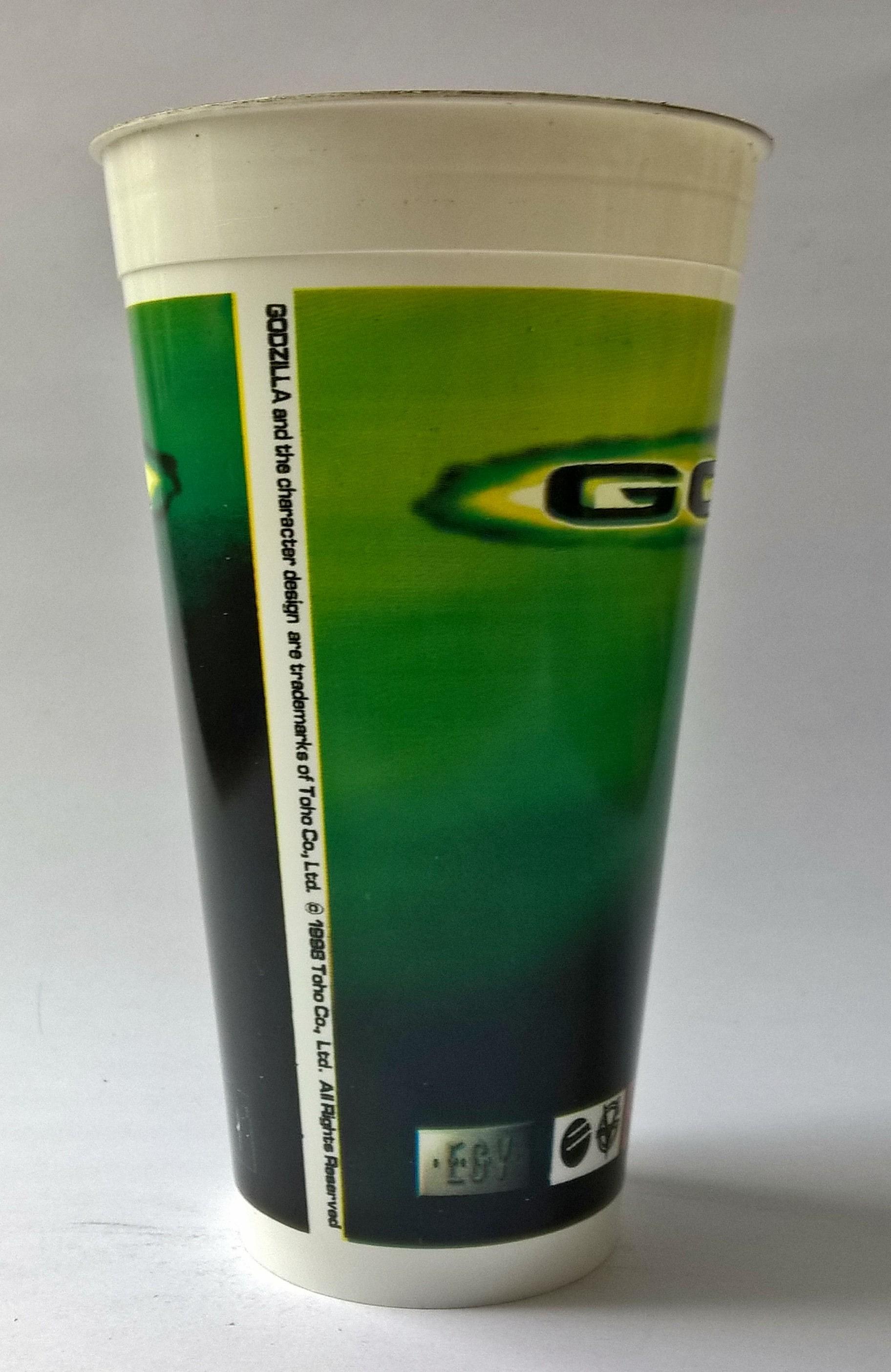 แก้วน้ำพลาสติกงานเก่า จากภาพยนต์เรื่องก๊อดซิลล่า SIZE DOES MATTER, GODZILLA JULY 1998 ของสะสมจาก EGV ของเก่า โปรดตรวจสอบทุกภาพ