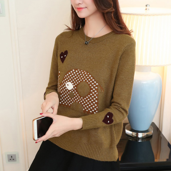 เสื้อไหมพรมวูลเนื้อนิ่ม แขนยาว ถักลายช้างน้อย (12268B)