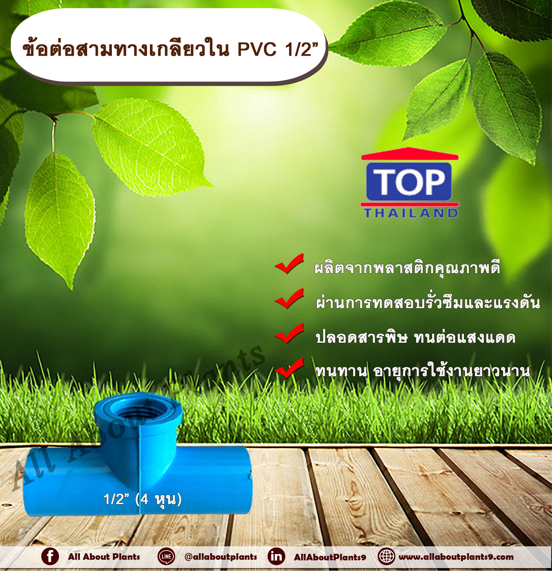 ข้อต่อสามทางเกลียวใน PVC ตรา TOP 1/2”(4หุน) ครึ่งนิ้ว ข้อต่อสามทางเกลียวในท่อPVC ขนาด 1/2นิ้ว หรือ 4หุน สามทางเกลียวในPVC สามทางPVC สามทางเกลียวในPVCครึ่งนิ้ว ชิ้น