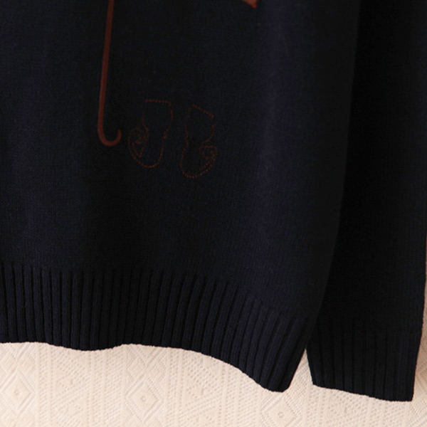 เสื้อสเวตเตอร์ เสื้อไหมพรมปักลายร่มสไตล์วินเทจ (11572LM)