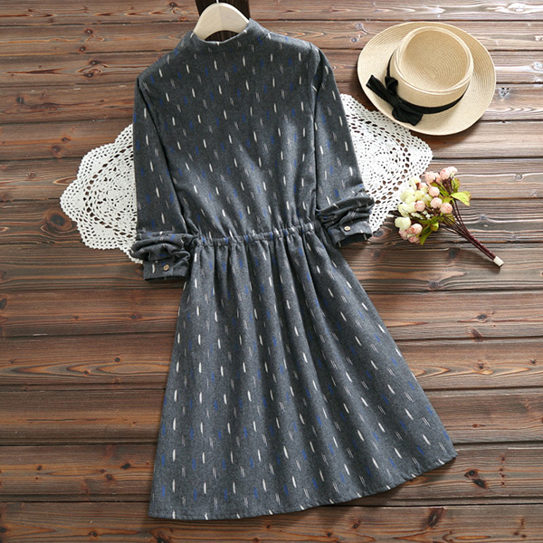 เดรสเชิ้ตแฟชั่นญี่ปุ่น แขนยาว เอวผูกจั๊ม (12297LM)