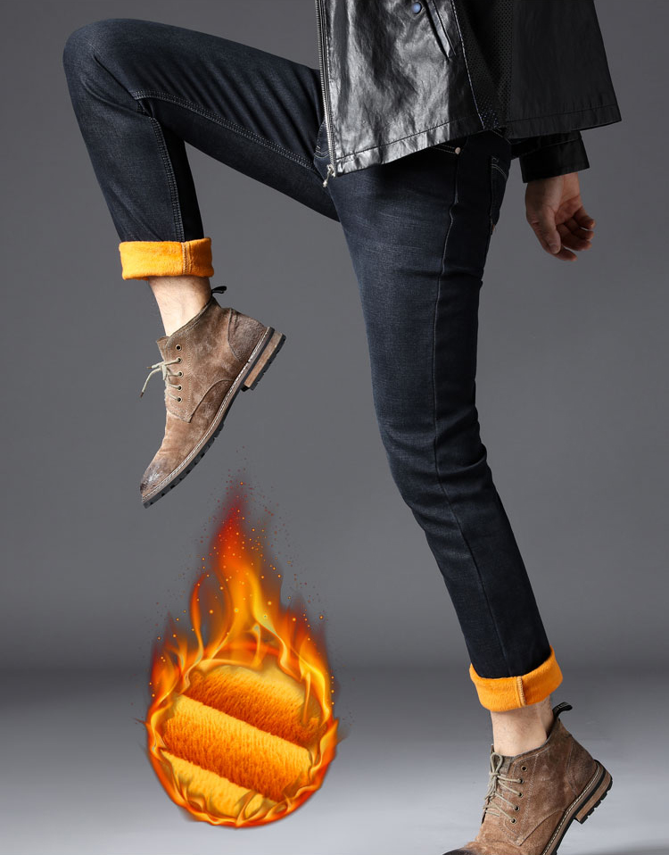 กางเกงยีนส์กันหนาวผู้ชาย ทรงขากระบอก ซับขนหนานุ่ม (10178MM)