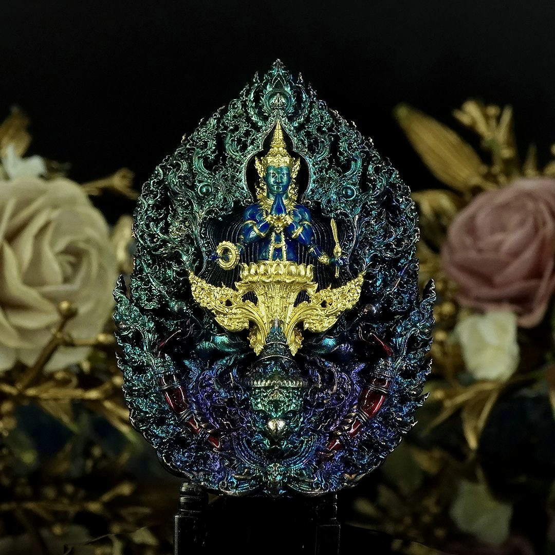 พระพุทธชัยมงคลพัฒน์บารมี เจริญลาภชนะมาร รายการศูนย์จอง เนื้อสัมฤทธิ์ชุบรุ้ง องค์พระชุบทองลงยา