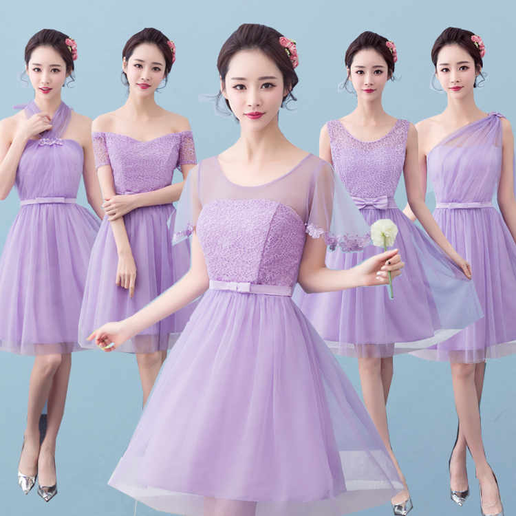 Pre-order ชุดเพื่อนเจ้าสาว สีม่วง กระโปรงตาข่าย สม๊อกหลัง