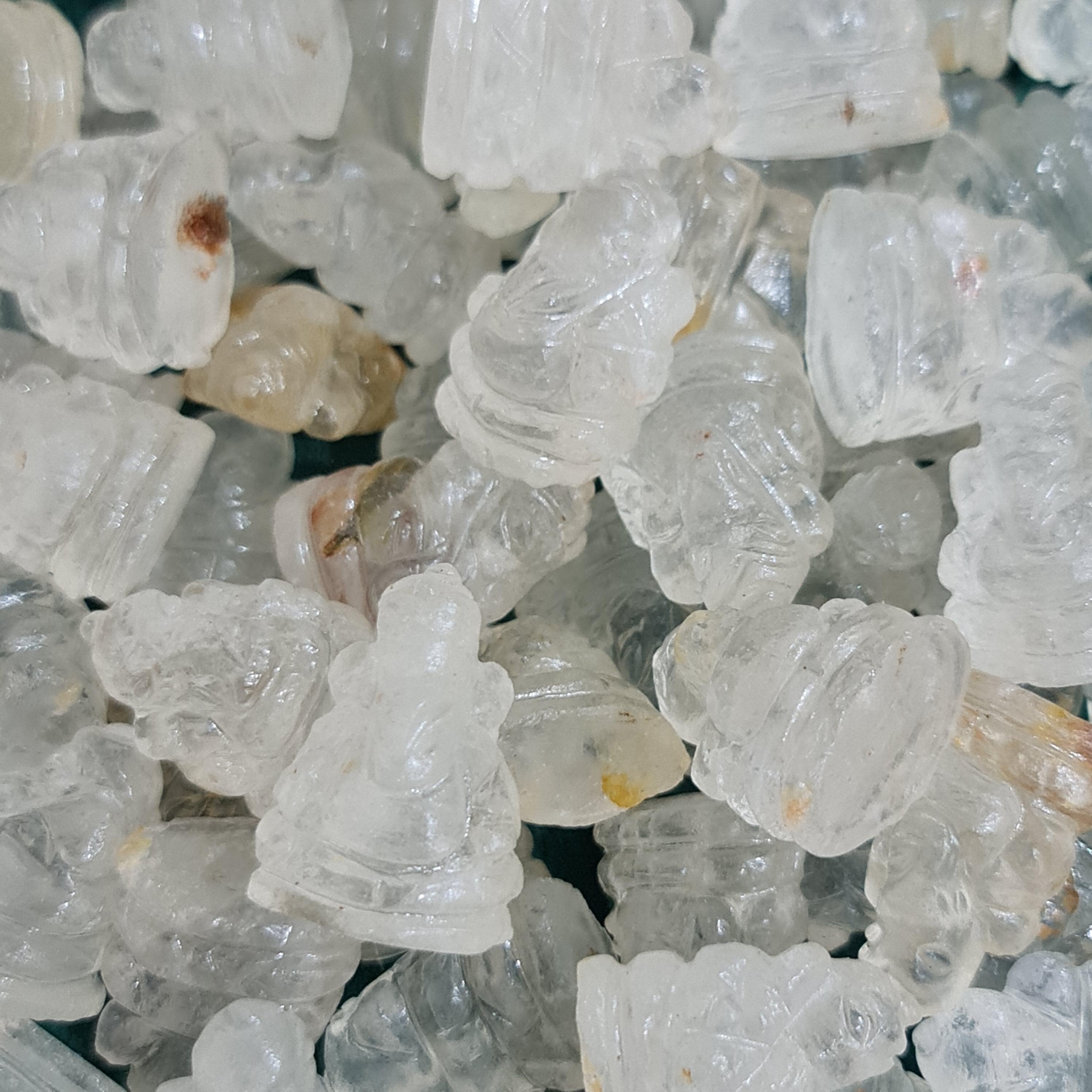 พลอย ไวท์ ควอตซ์ แกะสลัก พระพิฆเนศ White Quartz Ganesha (สินค้าเป็นแบบสุ่มมีจำนวนมาก)