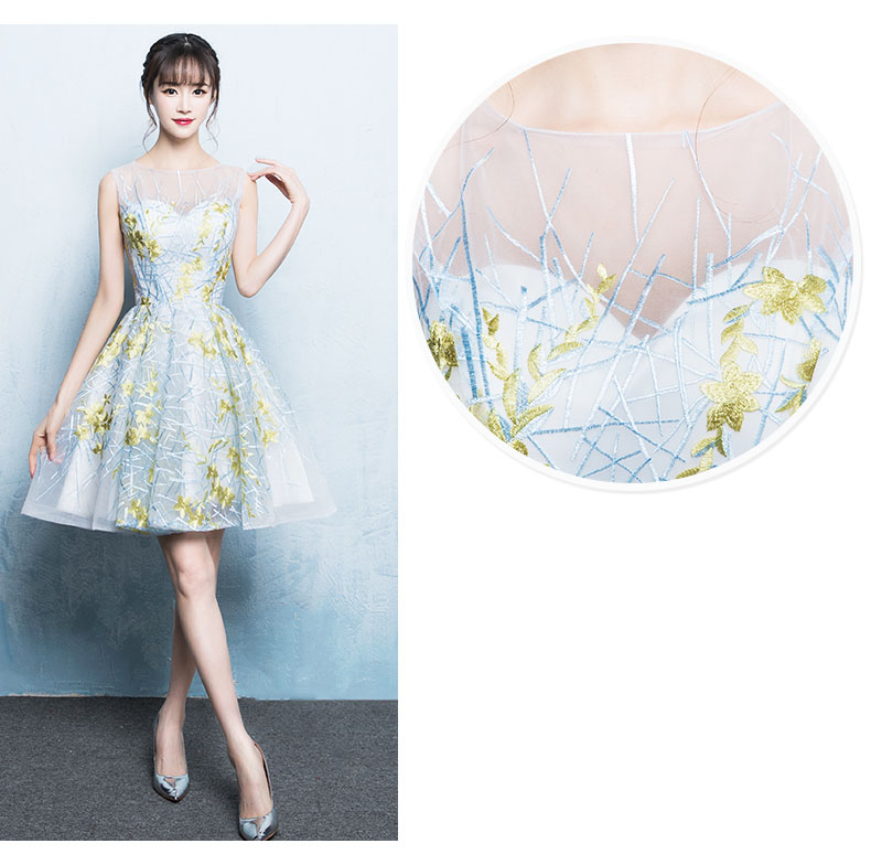 Pre-orderชุดราตรีสั้นแขนกุดลายกราฟฟิกเรียบหรู (ซิปหลัง)