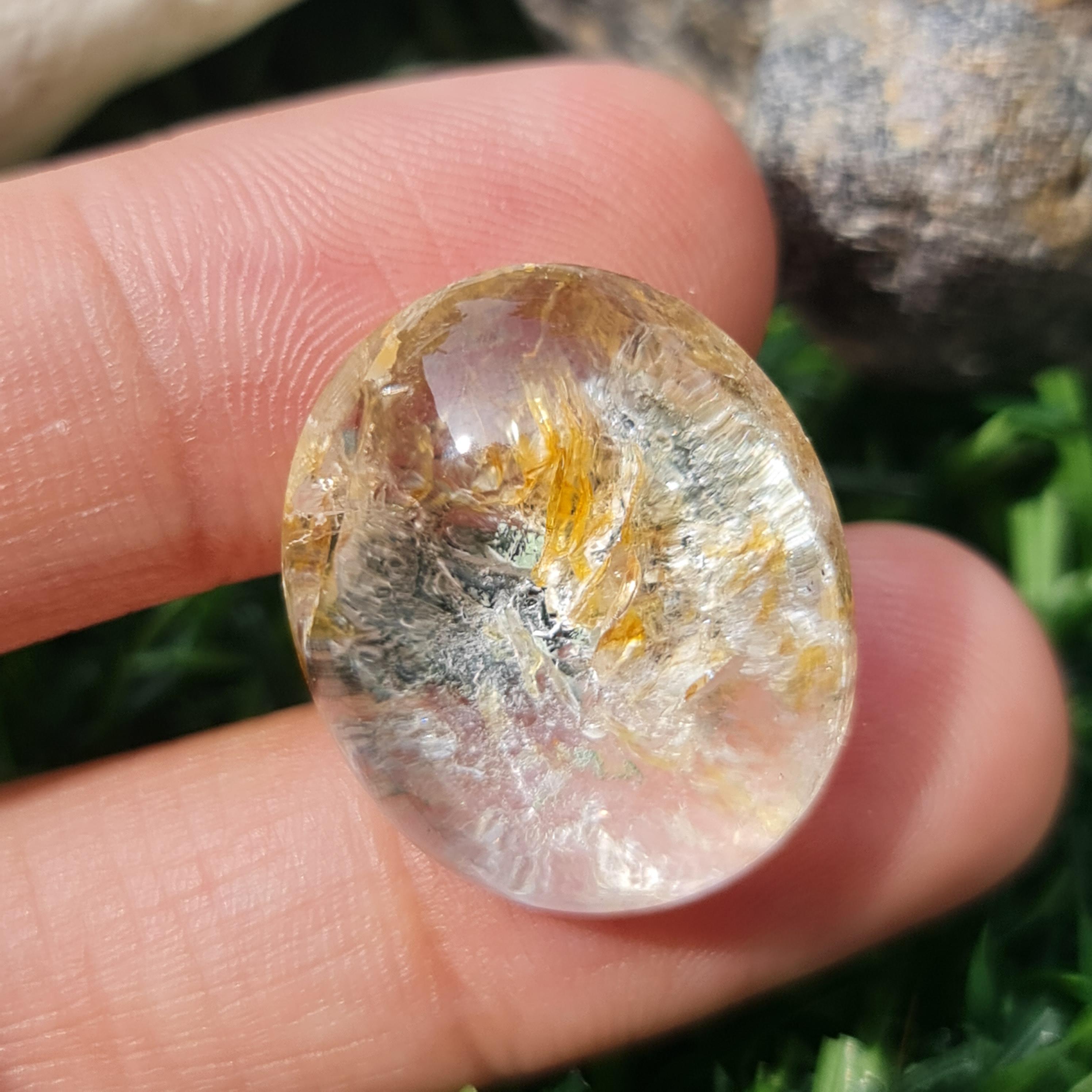 โป่งข่าม ควอตซ์ Rutilated Quartz 31.59 กะรัต Cts. พลอยแท้ อัญมณีมงคลประจําวันเกิด เครื่องประดับพลอย