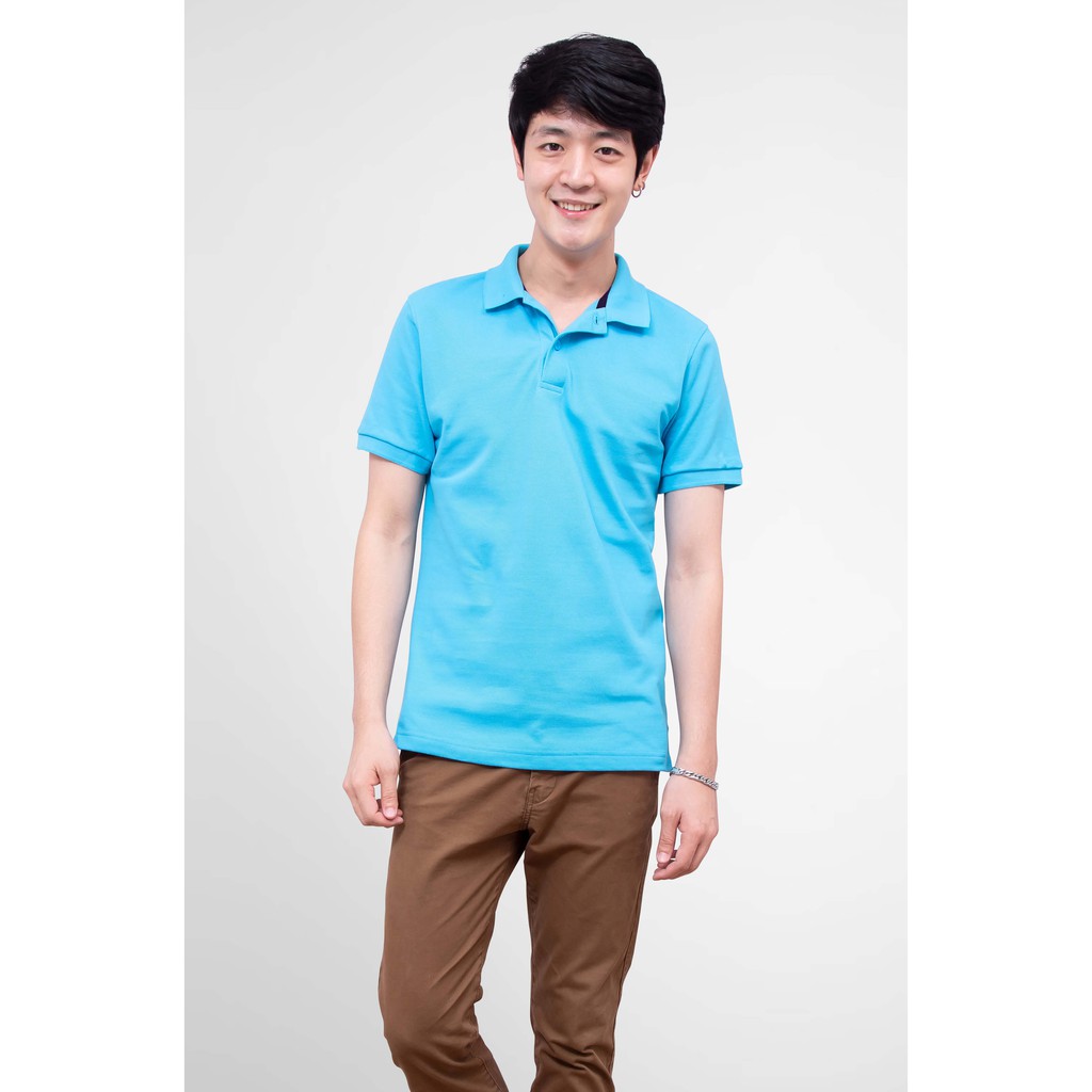 No Problem Noproblem ยอดขาย No.1 รับประกัน ไม่ย้วย ไม่ยืด ผ้านุ่ม เสื้อโปโล ชาย สีฟ้าโทปาส