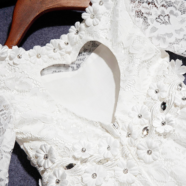 Pre-Order ชุดราตรีเด็ก สไตล์เจ้าหญิง แขนยาว สีขาว ผ้าลูกไม้ ซิปหลัง