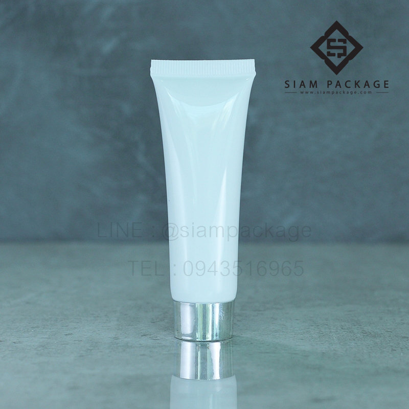 หลอดโฟม 15g. หลอดเกลียว หลอดโฟมสีขาวฝาเงินเงา