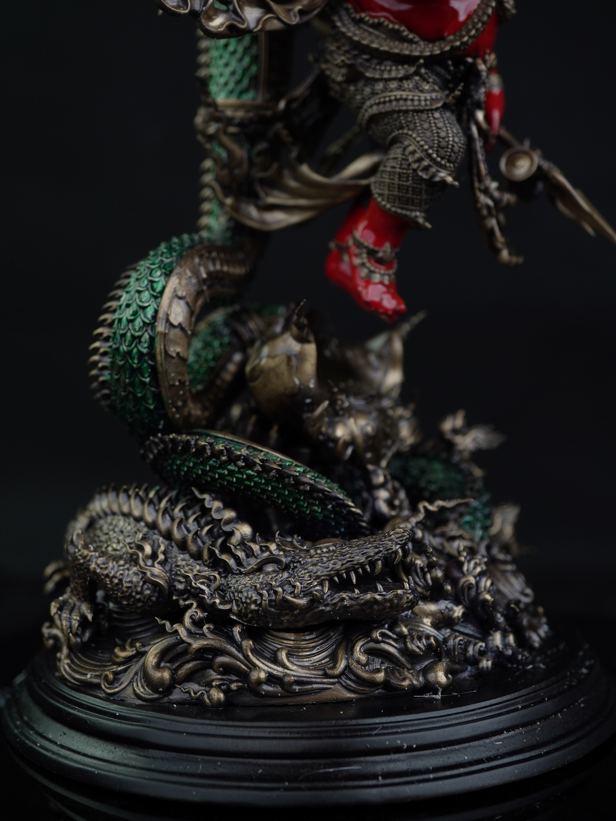 🕉️ พระพิฆเนศ รุ่น มหาปรมาตมันคณปติ เนื้อบรอนซ์นอก Duotone พระคเณศลงสีเซรามิคแดง นาคลงสีเซรามิคเขียว ความสูง 30 ซม.