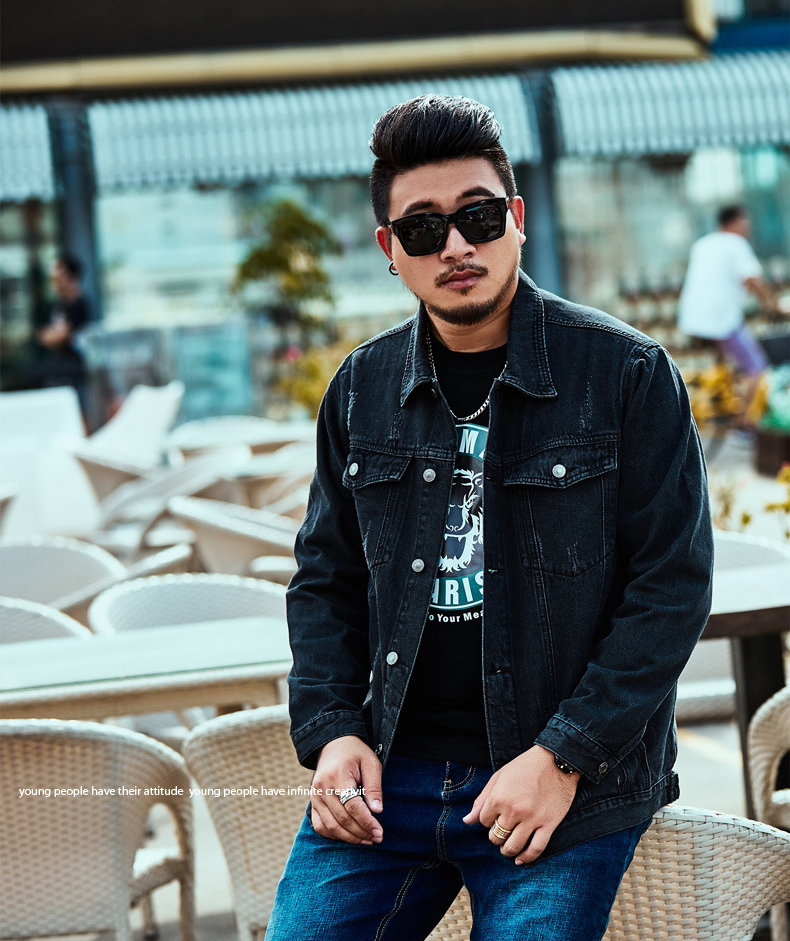 เสื้อแจ็กเก็ตยีนส์สีดำฟอก กระเป๋าคู่อก BIG SIZE (10318MM)