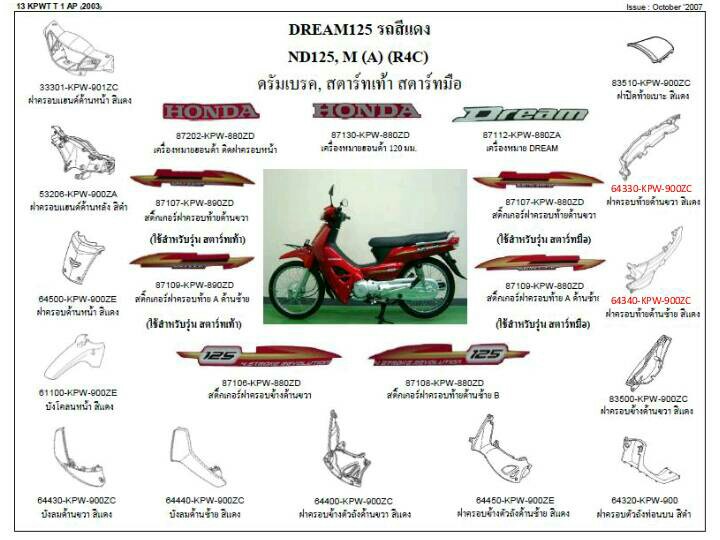 ชุดพลาสติกและเฟรมสี ดรีม125ปี2002-2006 ทุกสี