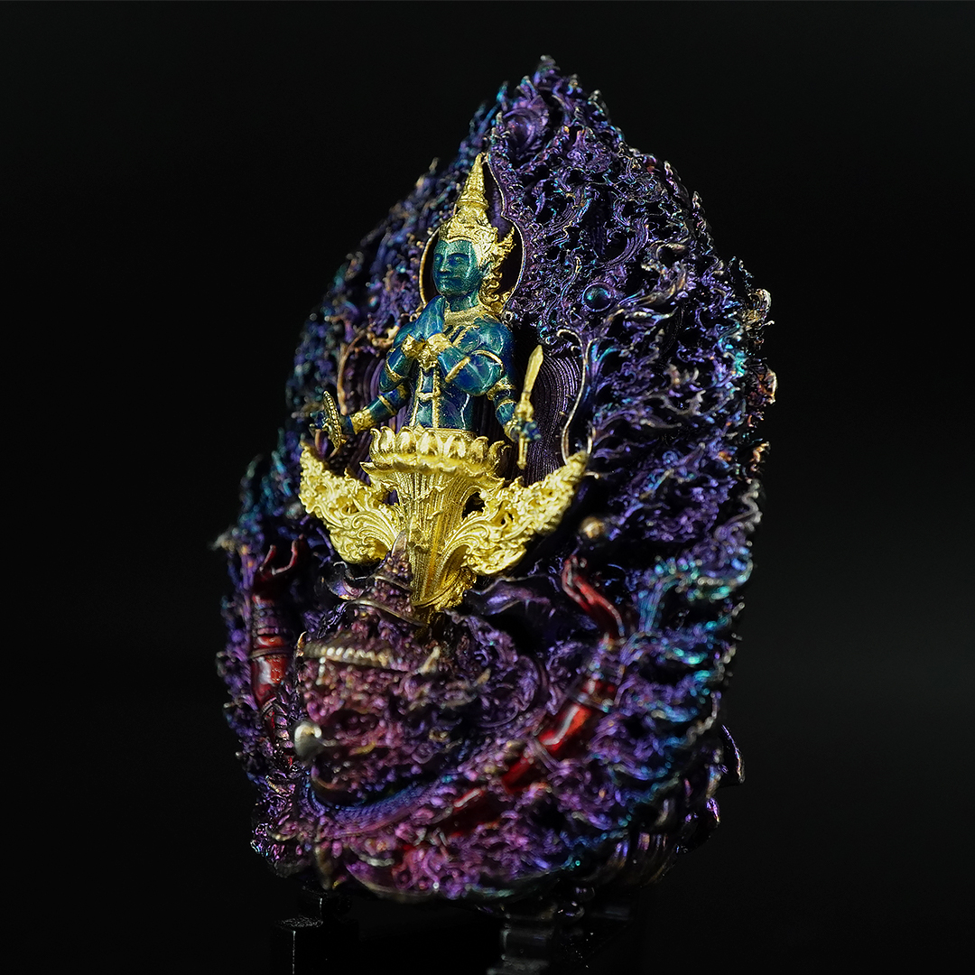 พระพุทธชัยมงคลพัฒน์บารมี เจริญลาภชนะมาร รายการศูนย์จอง เนื้อสัมฤทธิ์ชุบรุ้ง องค์พระชุบทองลงยา