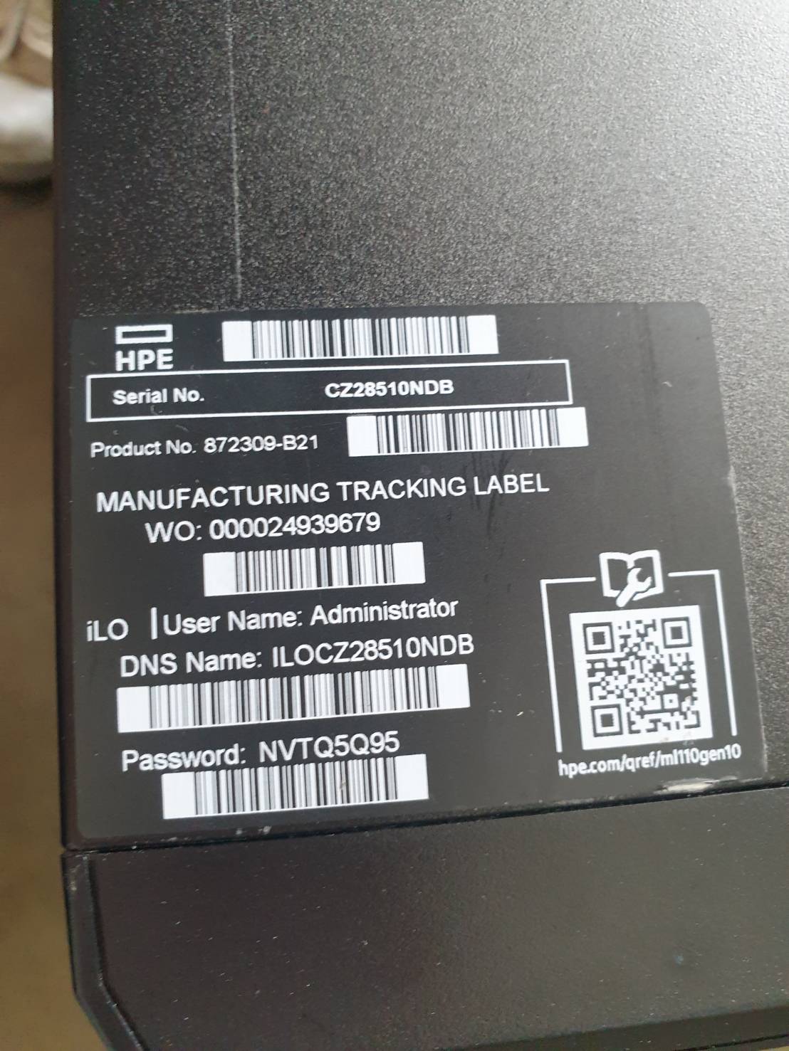 HP ML110 G10 Xeon Gold 6130 Ram 64 GB SSD 480 x2 Power x2