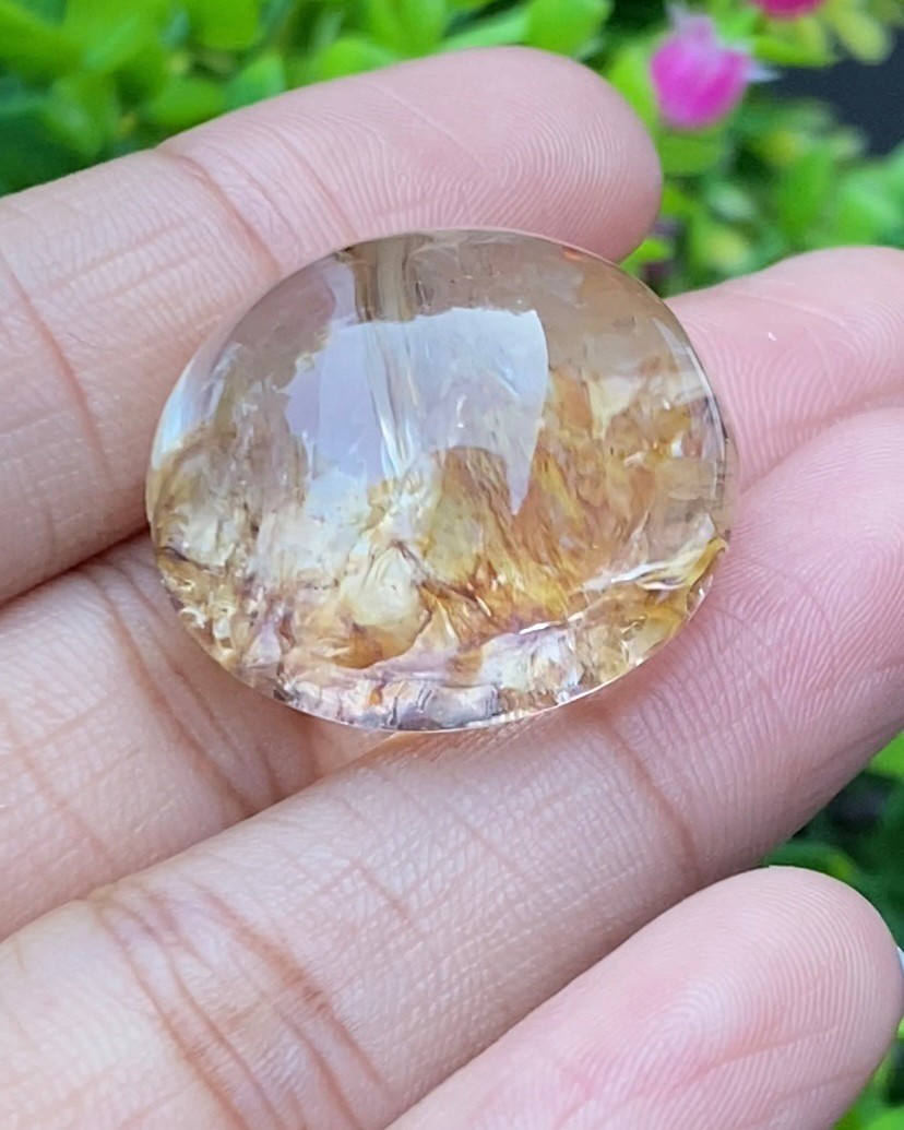 โป่งข่าม ควอตซ์ Rutilated Quartz 75.67 กะรัต Cts. พลอยแท้ อัญมณีมงคลประจําวันเกิด เครื่องประดับพลอย