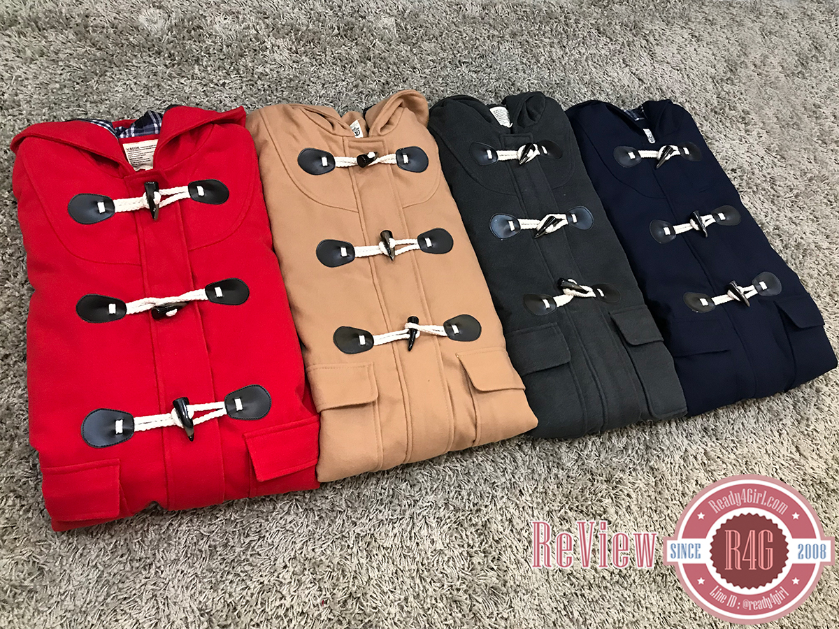 เสื้อโค้ทกันหนาววินเทจ มีฮู้ดแต่งกระดุมเขี้ยว ซับผ้าลายสก็อต (11724LM)