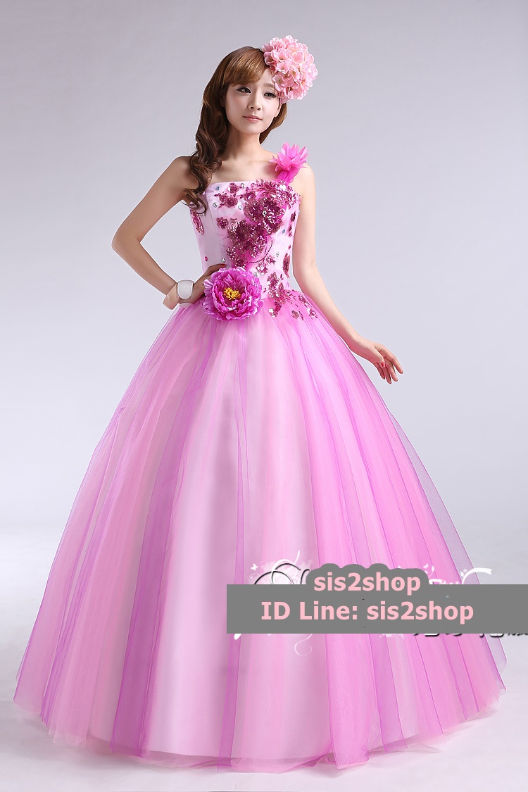 พร้อมเช่า ชุดแฟนซี ชุดราตรี สีชมพู กลีบบัว แต่งดอก Peony